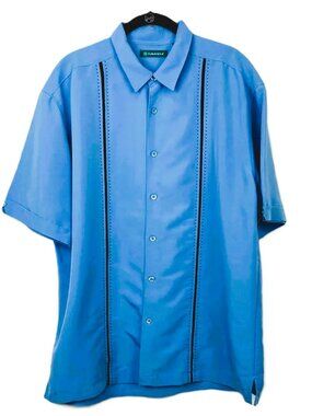 CUBAVERA Pick Stitch Panel Button Down Blue Short Sleeve Shirt Men’s XXL